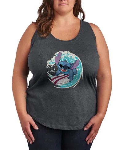 Hybrid Apparel Plus Size Lilo Stitch Surf Racerback Graphic Tank Top In Gray