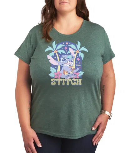 Hybrid Apparel Plus Size Lilo Stitch Ukulele Graphic T-shirt In Green