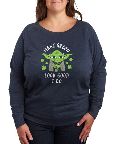 Hybrid Apparel Plus Size Make Green Look Good Yoda Graphic Sweatshirt In Blue