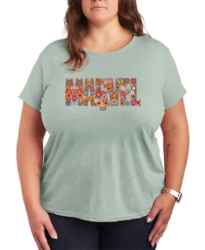 Hybrid Apparel Plus Size Marvel Logo Florals Short-sleeve Graphic T-shirt In Green