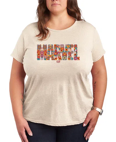 Hybrid Apparel Plus Size Marvel Logo Florals Short-sleeve Graphic T-shirt In White