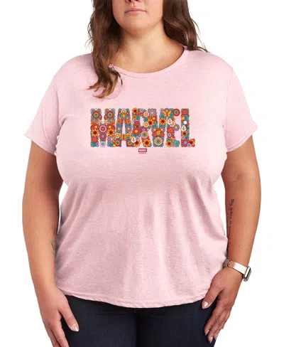 Hybrid Apparel Plus Size Marvel Logo Florals Short-sleeve Graphic T-shirt In Pink