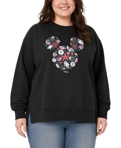 Hybrid Apparel Plus Size Mickey Mouse Graphic-print Sweatshirt With Ribbed Cuffs And Hem In Black