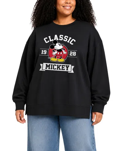Hybrid Apparel Plus Size Mickey Mouse Long-sleeve Graphic Sweatshirt In Black