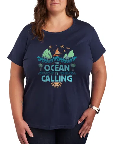 Hybrid Apparel Plus Size Moana The Ocean Is Calling Short-sleeve Graphic T-shirt In Blue