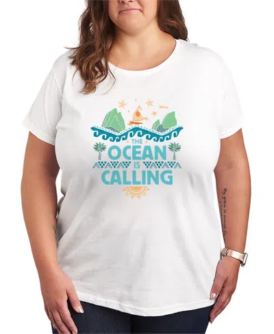 Hybrid Apparel Plus Size Moana The Ocean Is Calling Short-sleeve Graphic T-shirt In White
