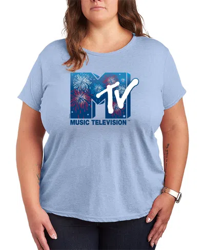 Hybrid Apparel Plus Size Mtv Fireworks Logo Short-sleeve Graphic T-shirt In Blue