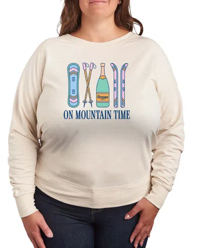 Hybrid Apparel Plus Size On Mountain Time Word Art Pullover T-shirt In Pink