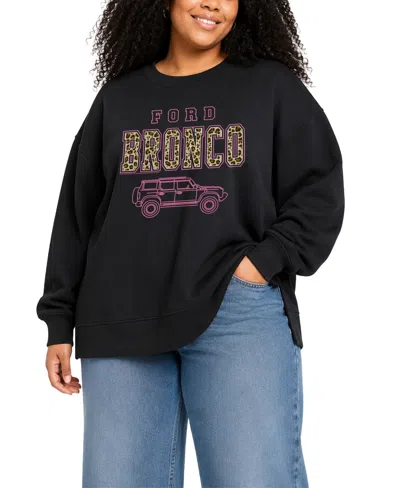 Hybrid Apparel Plus Size Oversized Graphic Cotton Sweatshirt In Black