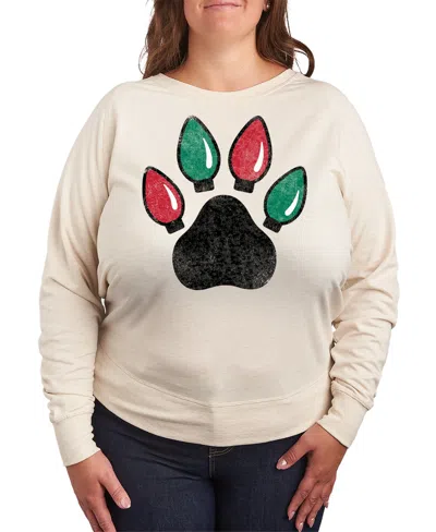 Hybrid Apparel Plus Size Paw Lights Graphic Pullover In Beige,khaki