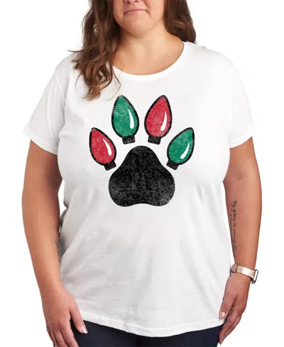 Hybrid Apparel Plus Size Paw Lights Graphic Tee In White
