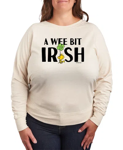 Hybrid Apparel Plus Size Peanuts A Wee Bit Irish Woodstock St. Patrick's Day French Terry Graphic Crewneck T-shirt In Burgundy