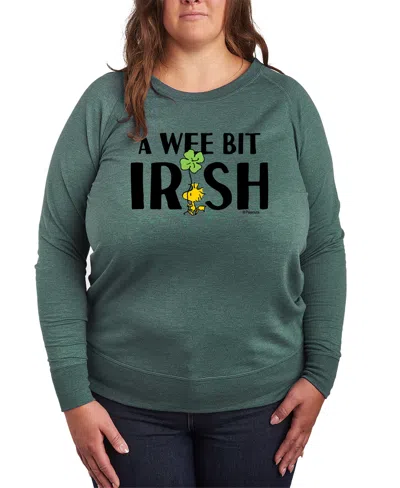 Hybrid Apparel Plus Size Peanuts A Wee Bit Irish Woodstock St. Patrick's Day French Terry Graphic Crewneck T-shirt In Green