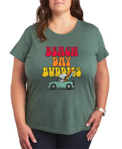 Hybrid Apparel Plus Size Peanuts Beach Day Buddies Short-sleeve Graphic T-shirt In Green