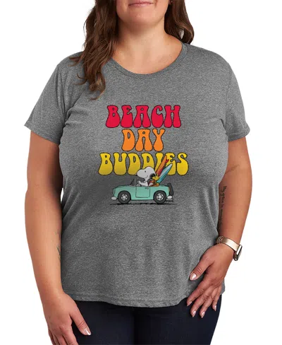 Hybrid Apparel Plus Size Peanuts Beach Day Buddies Short-sleeve Graphic T-shirt In Gray