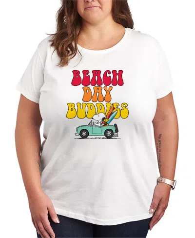 Hybrid Apparel Plus Size Peanuts Beach Day Buddies Short-sleeve Graphic T-shirt In White