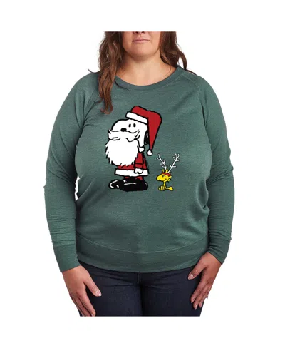 Hybrid Apparel Plus Size Peanuts Christmas Graphic Pullover T-shirt In Green