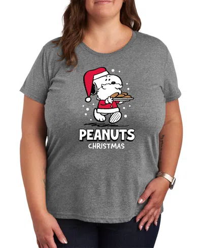 Hybrid Apparel Plus Size Peanuts Christmas Graphic T-shirt In Grey