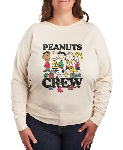 Hybrid Apparel Plus Size Peanuts Crew Graphic Pullover Top In Beige,khaki