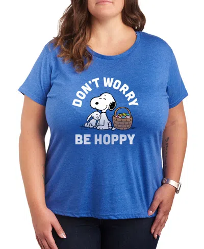 Hybrid Apparel Plus Size Peanuts Easter Don't Worry Be Hoppy Snoopy Short-sleeve Graphic T-shirt In Blue