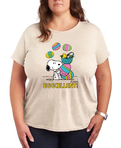 Hybrid Apparel Plus Size Peanuts Eggcellent Snoopy Easter Short-sleeve Graphic T-shirt In Neutral
