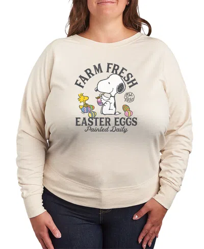 Hybrid Apparel Plus Size Peanuts Farm Fresh Easter Eggs French Terry Long-sleeve T-shirt In Brown