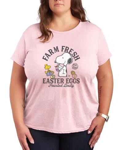 Hybrid Apparel Plus Size Peanuts Farm Fresh Easter Eggs Short-sleeve Graphic T-shirt In Pink