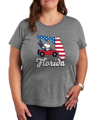 Hybrid Apparel Plus Size Peanuts Florida Snoopy Woodstock Graphic Crewneck T-shirt In Gray