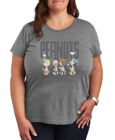 Hybrid Apparel Plus Size Peanuts Girl Summer Sally Marcie Lucy Pattie Short-sleeve Graphic T-shirt In Gray