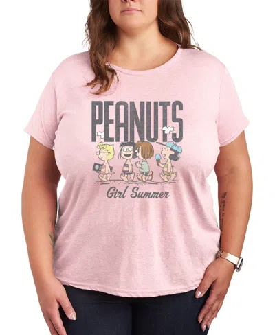 Hybrid Apparel Plus Size Peanuts Girl Summer Sally Marcie Lucy Pattie Short-sleeve Graphic T-shirt In Pink