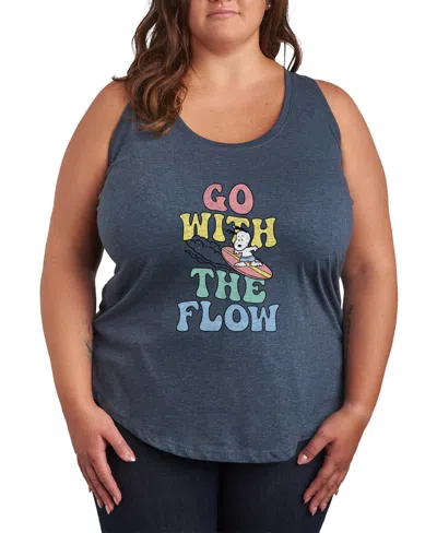 Hybrid Apparel Plus Size Peanuts Go With The Flow Racerback Graphic Tank Top In Blue