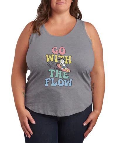 Hybrid Apparel Plus Size Peanuts Go With The Flow Racerback Graphic Tank Top In Gray