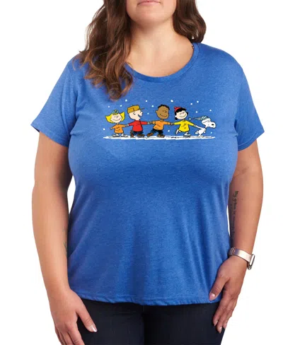 Hybrid Apparel Plus Size Peanuts Group Graphic T-shirt In Blue