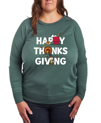 Hybrid Apparel Plus Size Peanuts Happy Thanksgiving Graphic Pullover Top In Green