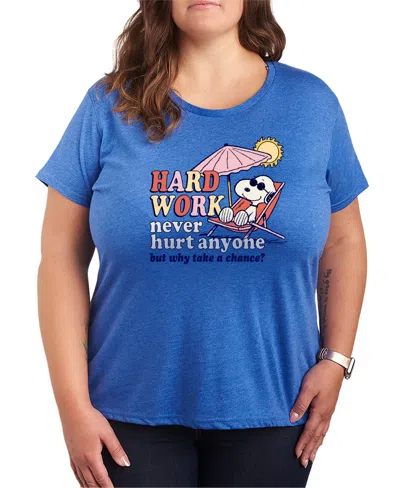 Hybrid Apparel Plus Size Peanuts Hard Work Short-sleeve Graphic T-shirt In Blue
