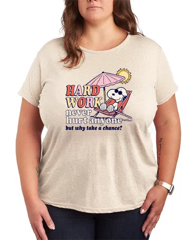 Hybrid Apparel Plus Size Peanuts Hard Work Short-sleeve Graphic T-shirt In Neutral
