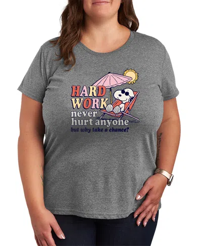 Hybrid Apparel Plus Size Peanuts Hard Work Short-sleeve Graphic T-shirt In Gray