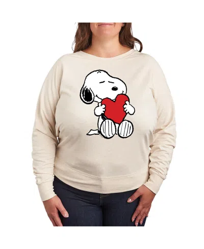 Hybrid Apparel Plus Size Peanuts Heart Graphic Pullover T-shirt In Beige,khaki