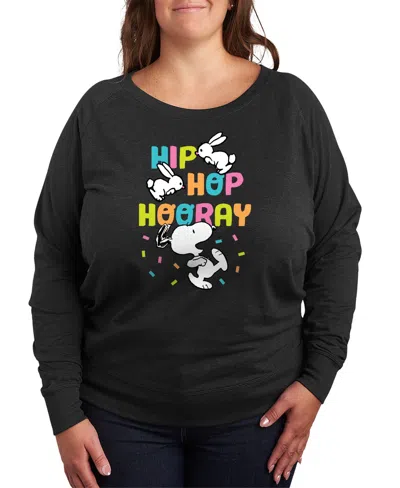 Hybrid Apparel Plus Size Peanuts Hip Hop Hooray Graphic Pullover T-shirt In Black