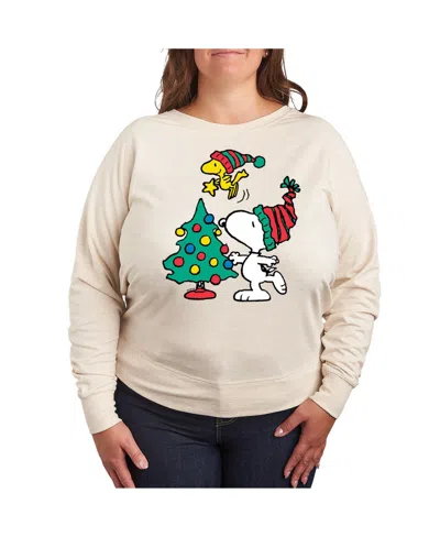 Hybrid Apparel Plus Size Peanuts Holidays Graphic Pullover T-shirt In Beige,khaki