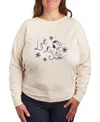 Hybrid Apparel Plus Size Peanuts Let It Snow Graphic Pullover Top In Beige,khaki