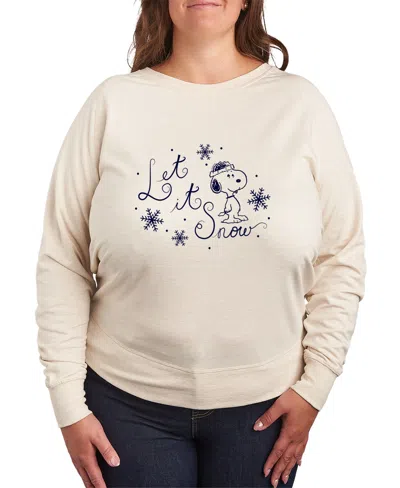 Hybrid Apparel Plus Size Peanuts Let It Snow Graphic Pullover Top In Beige,khaki