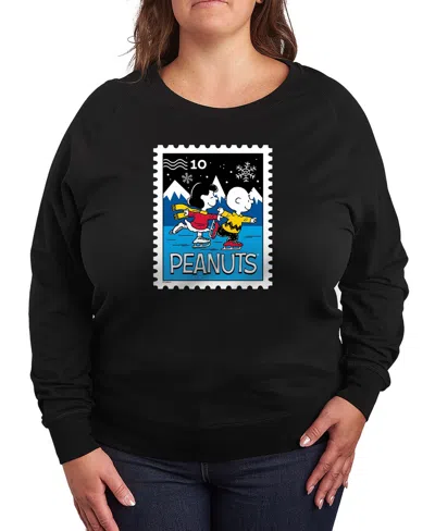 Hybrid Apparel Plus Size Peanuts Lucy Charlie Winter Stamp Word Art Pullover T-shirt In Black