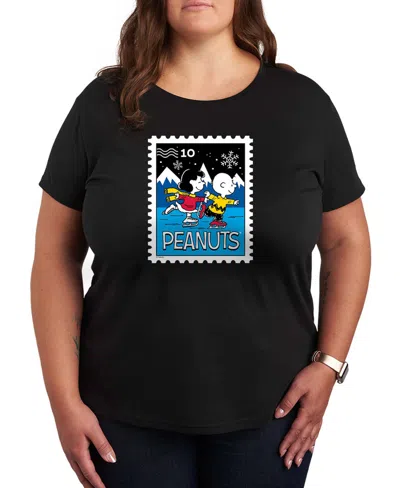 Hybrid Apparel Plus Size Peanuts Lucy Charlie Winter Stamp Word Art Short Sleeve T-shirt In Black