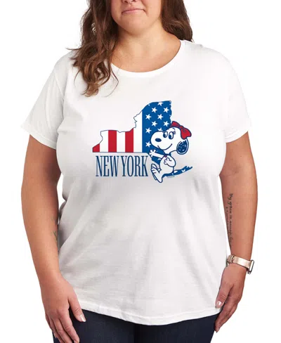 Hybrid Apparel Plus Size Peanuts New York Flag Graphic Crewneck T-shirt In White