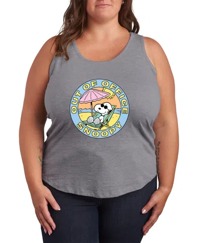 Hybrid Apparel Plus Size Peanuts Out Of Office Snoopy Racerback Graphic Tank Top In Gray