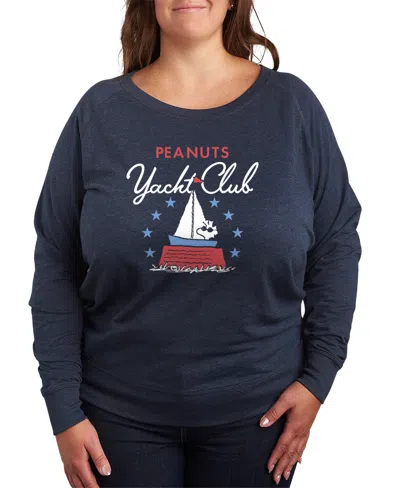 Hybrid Apparel Plus Size Peanuts Patriotic Yacht Club French Terry Long-sleeve Sweatshirt In Blue