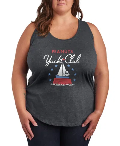 Hybrid Apparel Plus Size Peanuts Patriotic Yacht Club Graphic Tank Top In Gray