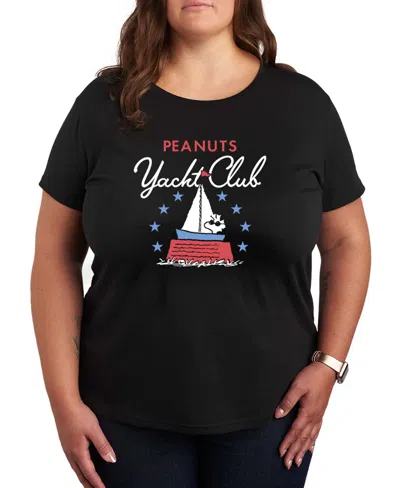 Hybrid Apparel Plus Size Peanuts Patriotic Yacht Club Short-sleeve Graphic T-shirt In Black