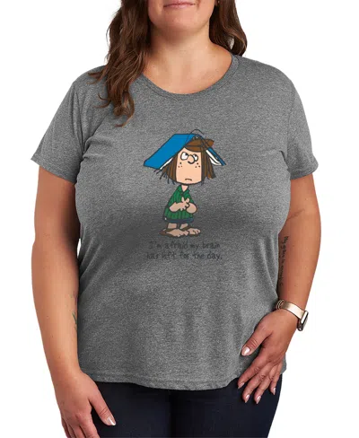 Hybrid Apparel Plus Size Peanuts Peppermint Patty Brain Left For The Day Graphic T-shirt In Gray